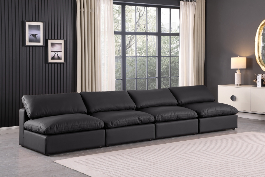 Comfy 156" Vegan Leather Upholstered 4pc. Armless Modular Sofa