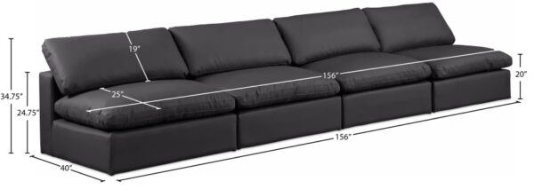 Comfy 156" Vegan Leather Upholstered 4pc. Armless Modular Sofa