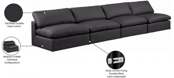 Comfy 156" Vegan Leather Upholstered 4pc. Armless Modular Sofa