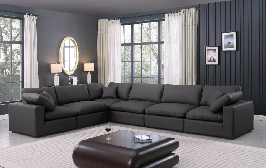 Comfy 158" Vegan Leather Upholstered 6pc. Modular Sectional