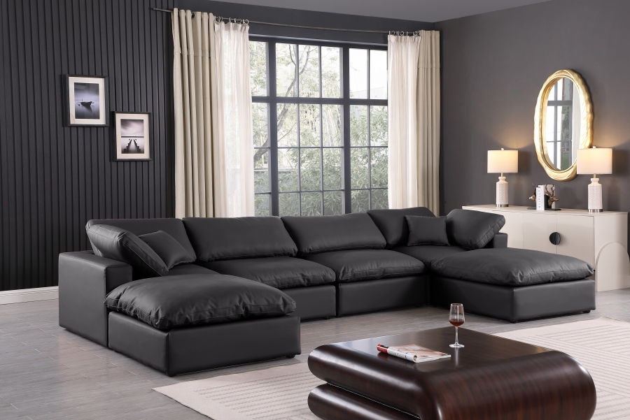 Comfy 158" Vegan Leather Upholstered 6pc. Modular Sectional