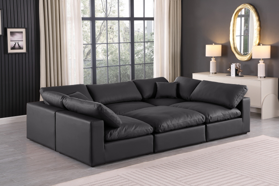 Comfy 119" Vegan Leather Upholstered 6pc. Modular Sectional
