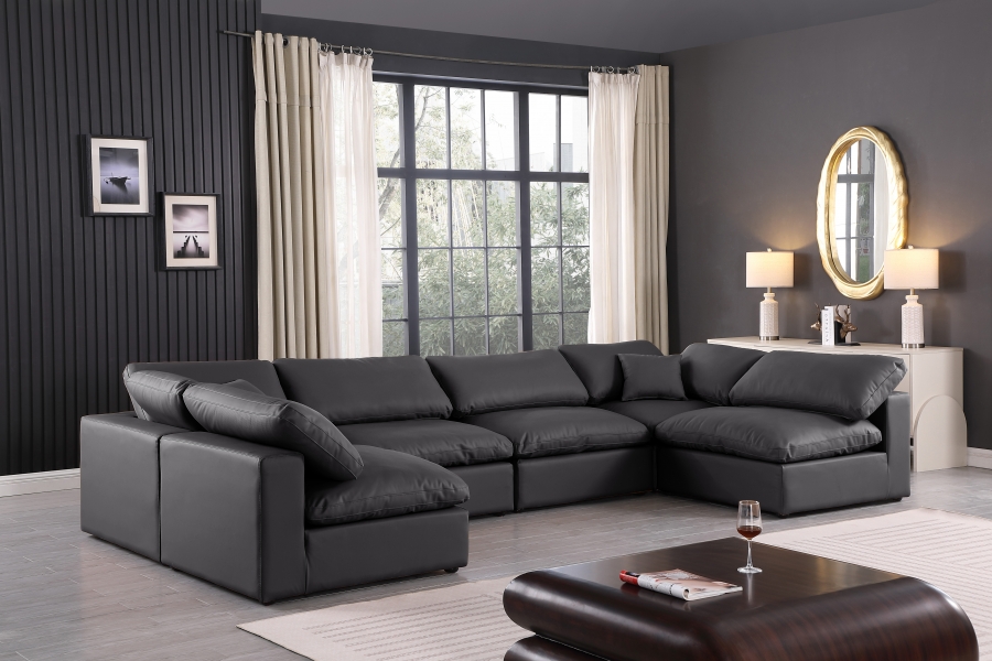 Comfy 158" Vegan Leather Upholstered 6pc. Modular Sectional