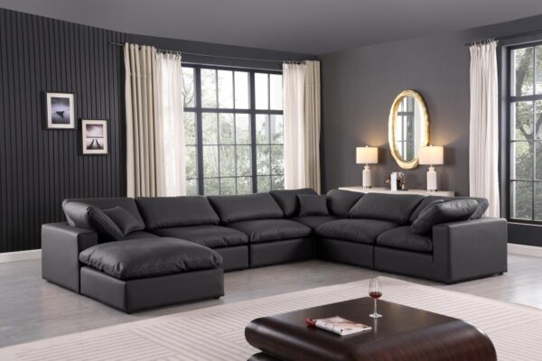 Comfy 158" Vegan Leather Upholstered 7pc. Modular Sectional