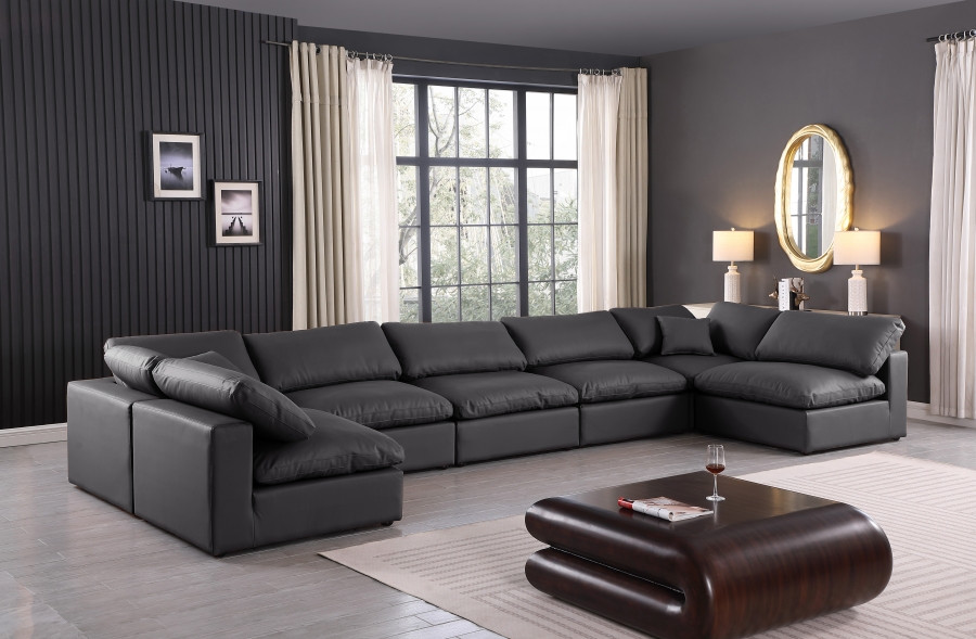 Comfy 197" Vegan Leather Upholstered 7pc. Modular Sectional