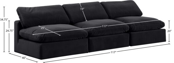 Comfy 117" Velvet Upholstered 3pc. Armless Modular Sofa