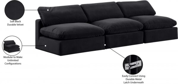 Comfy 117" Velvet Upholstered 3pc. Armless Modular Sofa