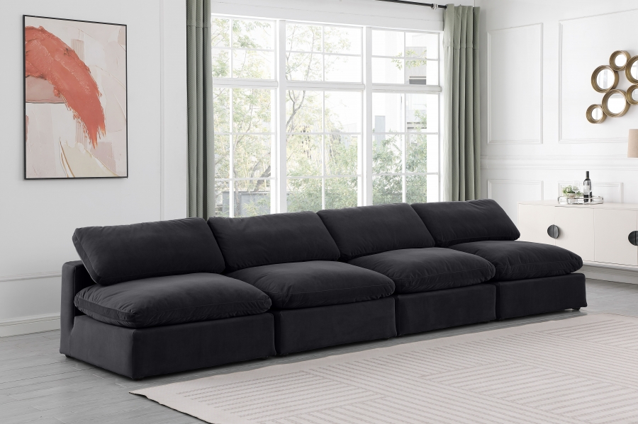 Comfy 156" Velvet Upholstered 4pc. Armless Modular Sofa