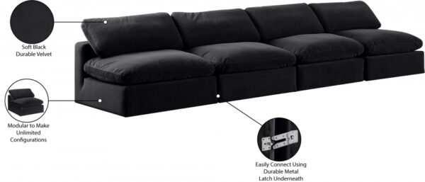 Comfy 156" Velvet Upholstered 4pc. Armless Modular Sofa