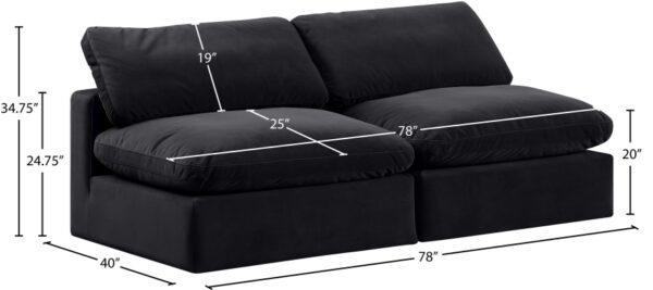 Comfy 78" Velvet Upholstered 2pc. Armless Modular Loveseat