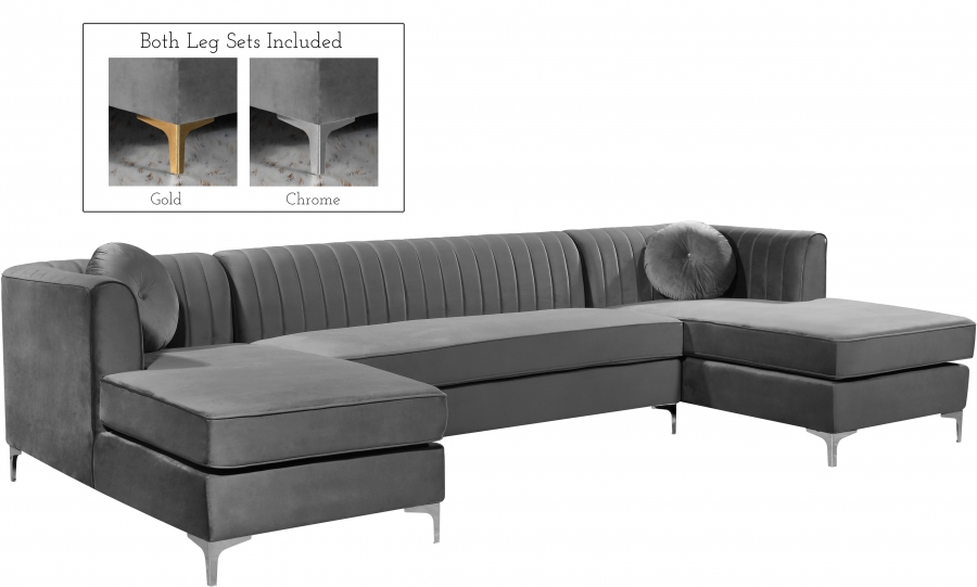 Graham 132" Velvet Upholstered 3pc. Sectional