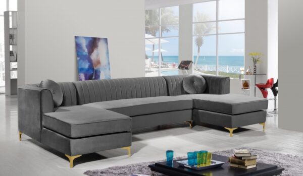 Graham 132" Velvet Upholstered 3pc. Sectional