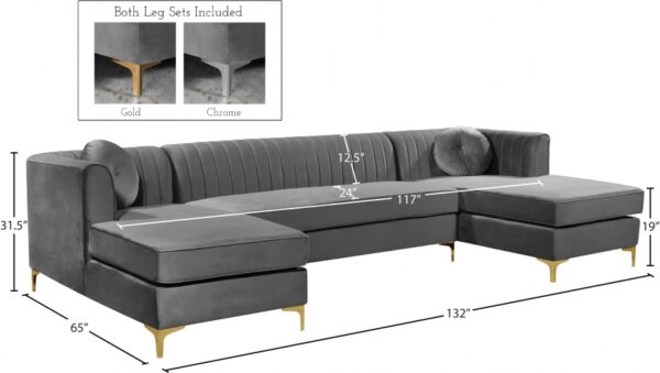 Graham 132" Velvet Upholstered 3pc. Sectional
