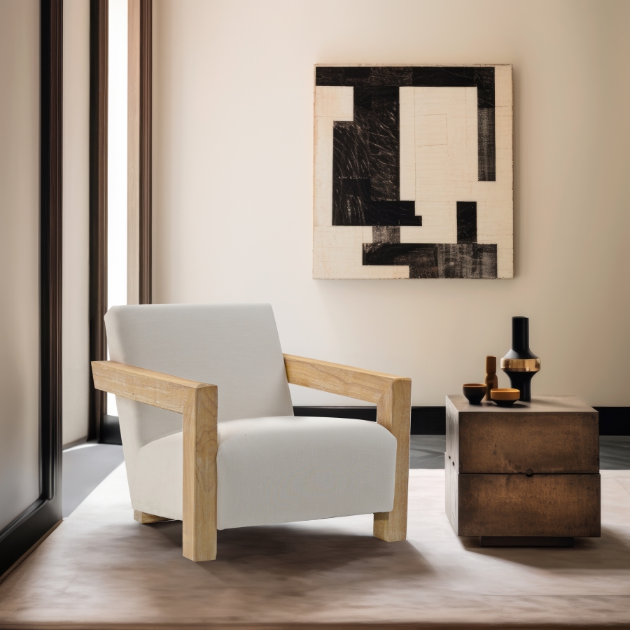 Ward Linen Textured Fabric Upholstered Accent Chair