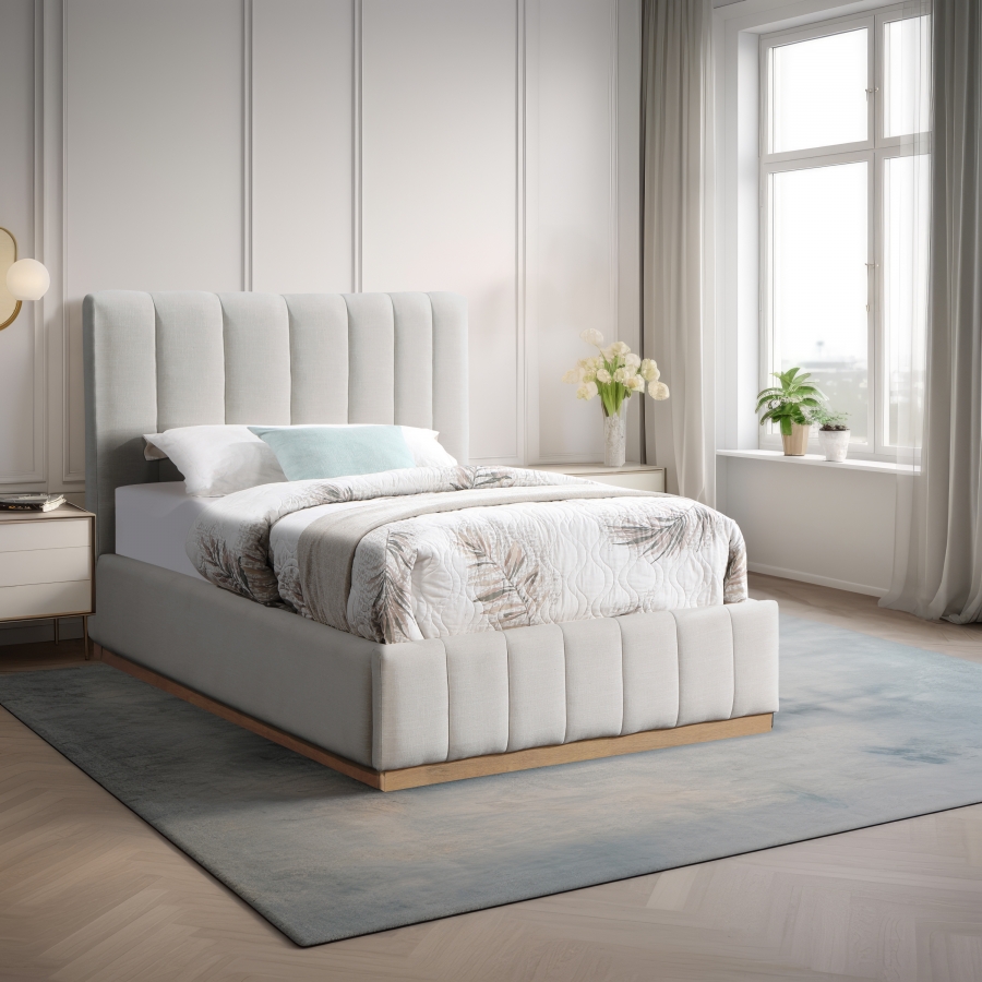 Lucia Linen Textured Fabric Upholstered Twin Bed