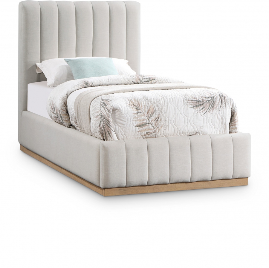Lucia Linen Textured Fabric Upholstered Twin Bed