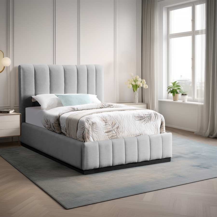 Lucia Linen Textured Fabric Upholstered Twin Bed