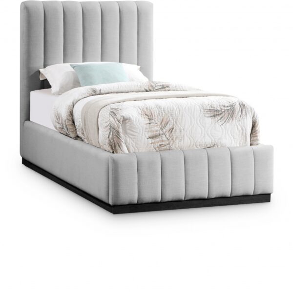 Lucia Linen Textured Fabric Upholstered Twin Bed