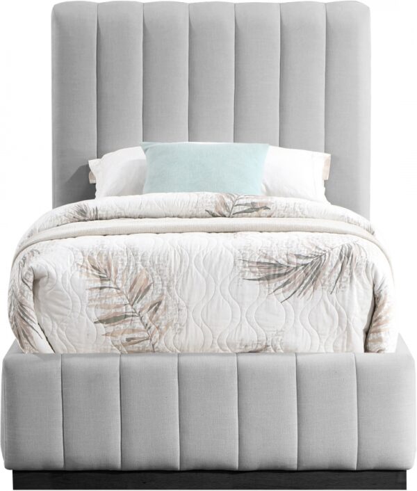 Lucia Linen Textured Fabric Upholstered Twin Bed