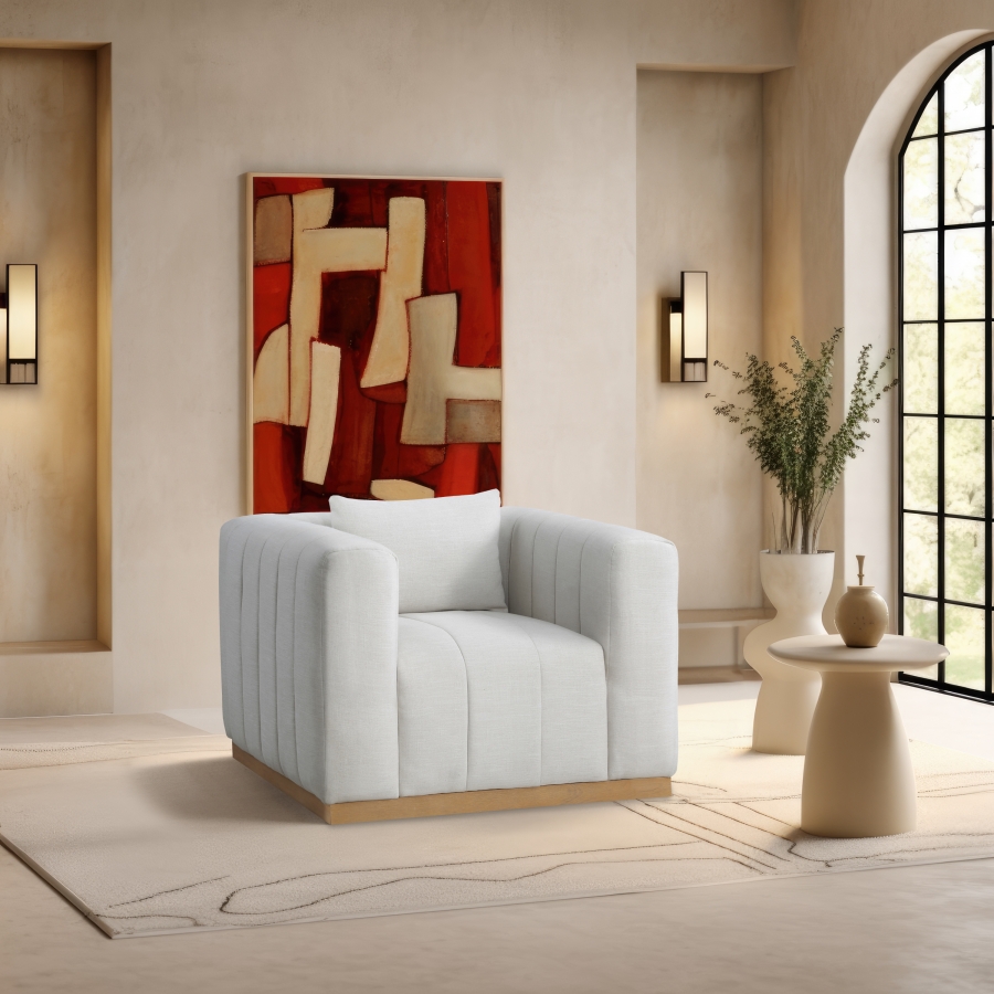 Lucia Linen Textured Fabric Upholstered Living Room Chair
