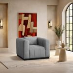 Lucia Linen Textured Fabric Upholstered Living Room Chair