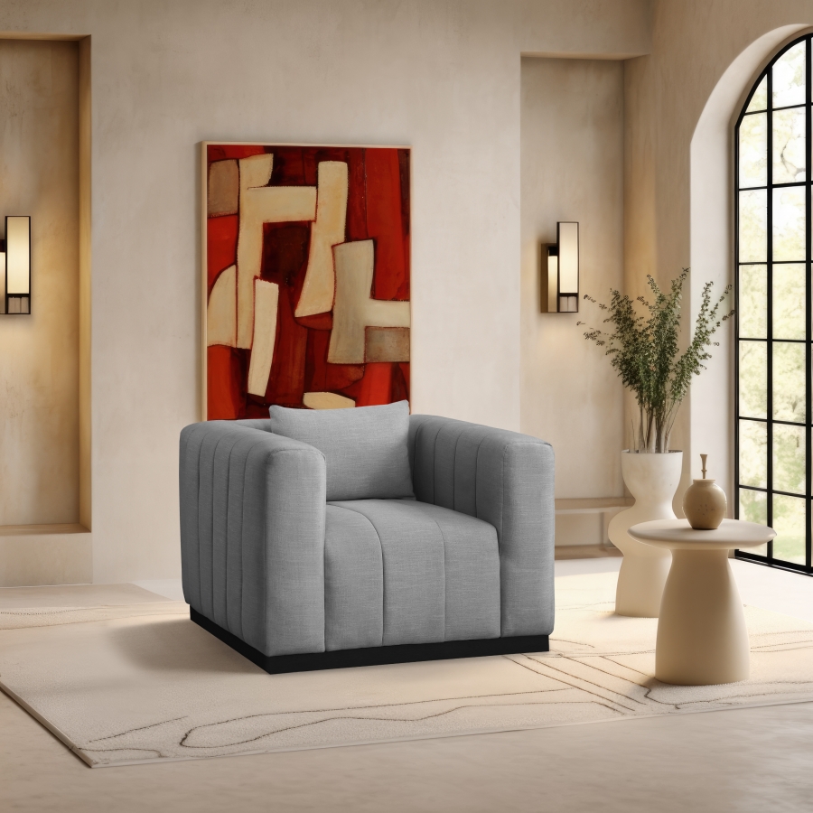 Lucia Linen Textured Fabric Upholstered Living Room Chair