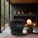 Valentina Linen Textured Fabric Upholstered Swivel Accent Chair