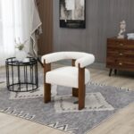 Barrel Cream Boucle Fabric Upholstered Dining Chair