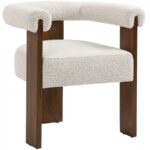 Barrel Cream Boucle Fabric Upholstered Dining Chair