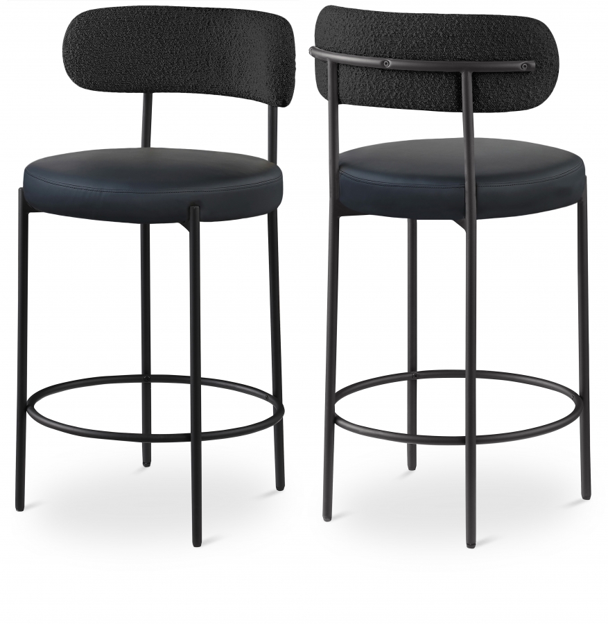 Beacon Vegan Leather And Boucle Fabric Upholstered Bar / Counter Stools