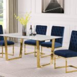 Cameron 64" Marble Veneer Top And Steel Base Dining Table