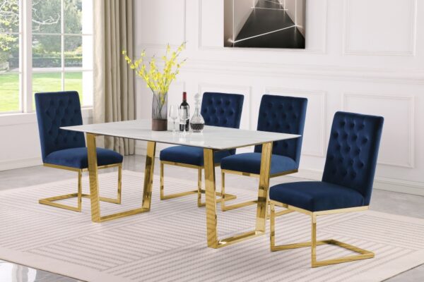 Cameron 64" Marble Veneer Top And Steel Base Dining Table