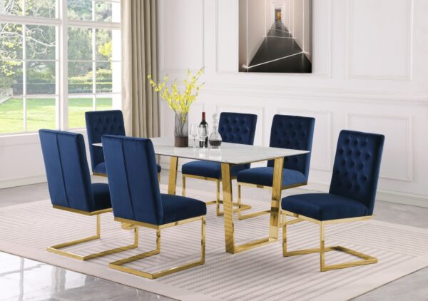 Cameron 64" Marble Veneer Top And Steel Base Dining Table