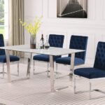 Cameron 64" Marble Veneer Top And Steel Base Dining Table