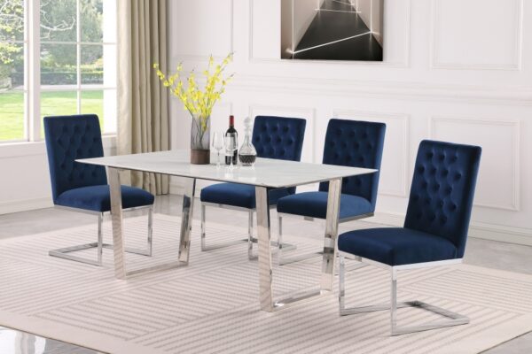 Cameron 64" Marble Veneer Top And Steel Base Dining Table
