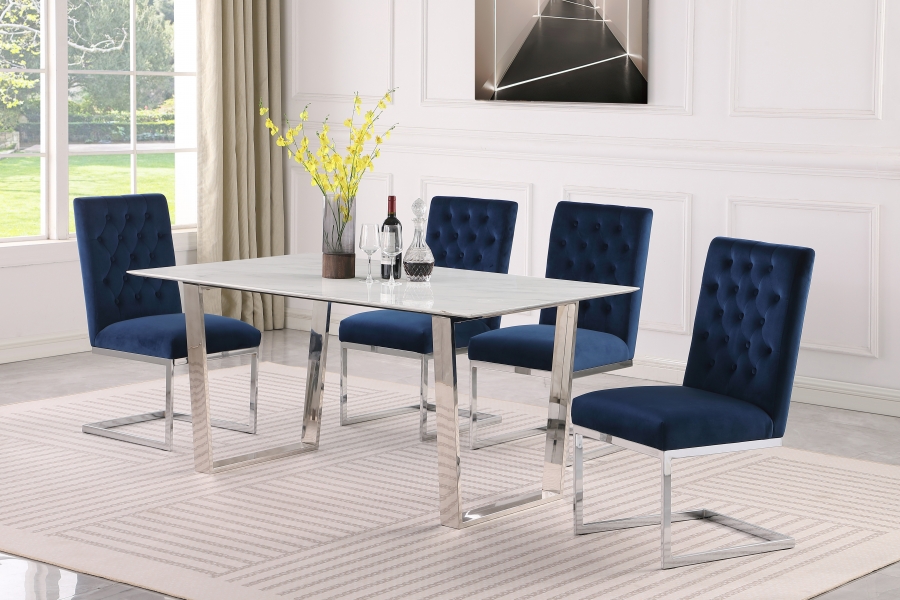 Cameron 64" Marble Veneer Top And Steel Base Dining Table
