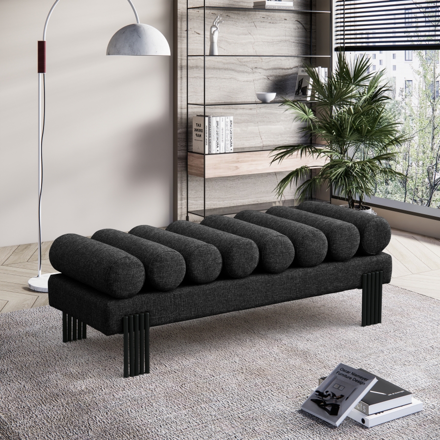 Akeela Linen Textured Fabric Upholstered Bench