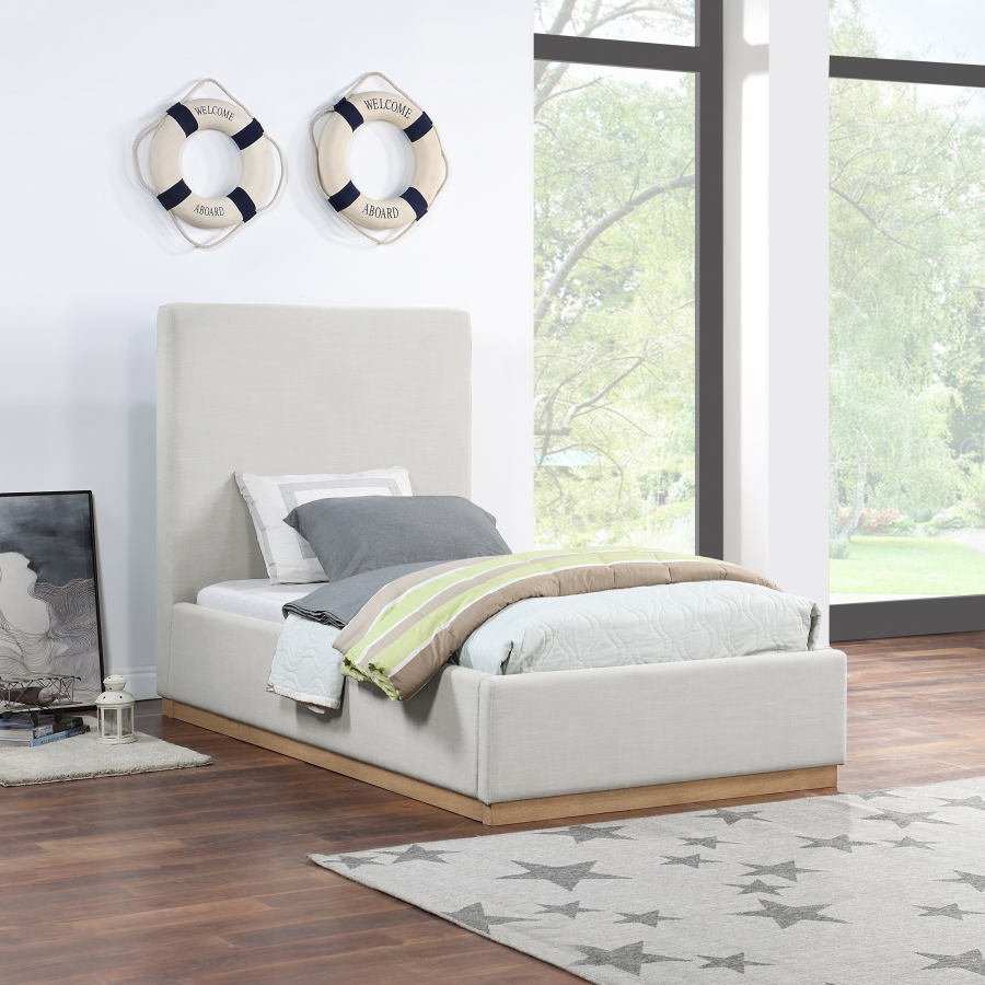 Alfie Linen Textured Fabric Upholstered Twin Bed