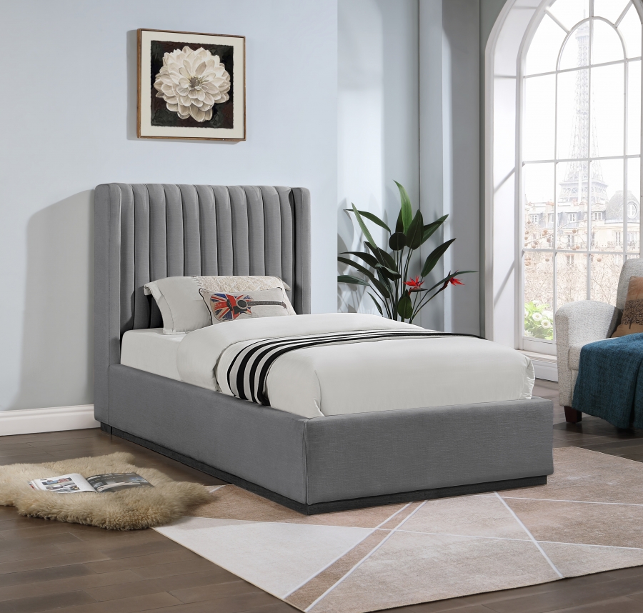 Logan Linen Textured Fabric Upholstered Twin Bed