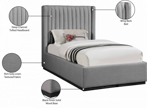 Logan Linen Textured Fabric Upholstered Twin Bed