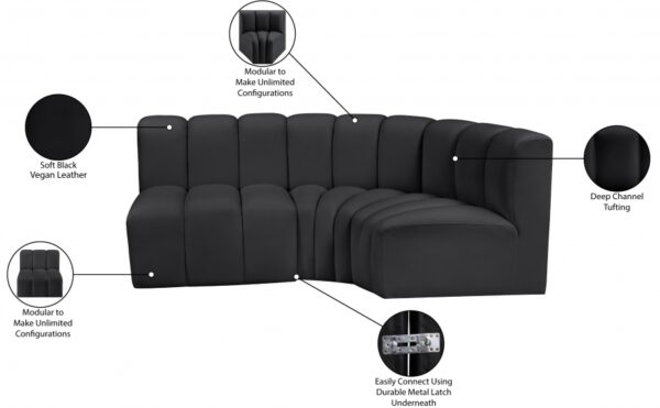 Arc 84" Vegan Leather Upholstered 3pc. Modular Sectional