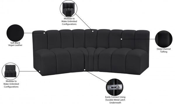 Arc 86" Vegan Leather Upholstered 3pc. Modular Sectional