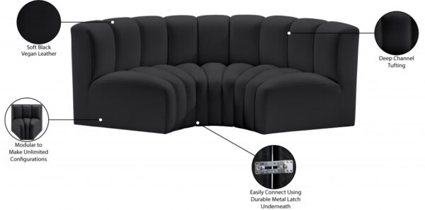 Arc 80" Vegan Leather Upholstered 3pc. Modular Sectional