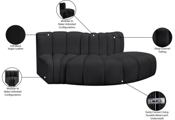 Arc 77" Vegan Leather Upholstered 3pc. Modular Sectional