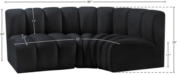 Arc 84" Velvet Upholstered 3pc. Modular Sectional