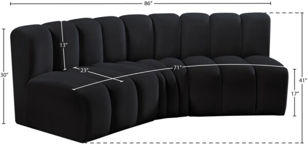 Arc 86" Velvet Upholstered 3pc. Modular Sectional