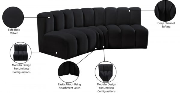 Arc 86" Velvet Upholstered 3pc. Modular Sectional