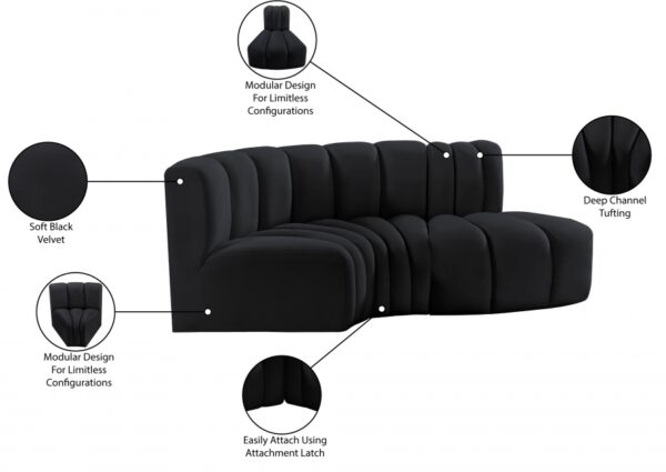 Arc 70" Velvet Upholstered 3pc. Modular Sectional