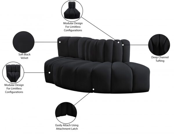 Arc 77" Velvet Upholstered 3pc. Modular Sectional