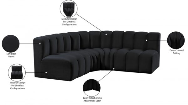 Arc 103" Velvet Upholstered 4pc. Modular Sectional